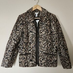 Chico's Queen of Elegance faux calf hair fur jacket animal print black brown 1 M